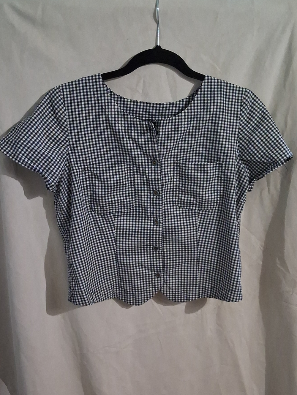 Liz Claiborne Black & White Gingham Button-Front Top